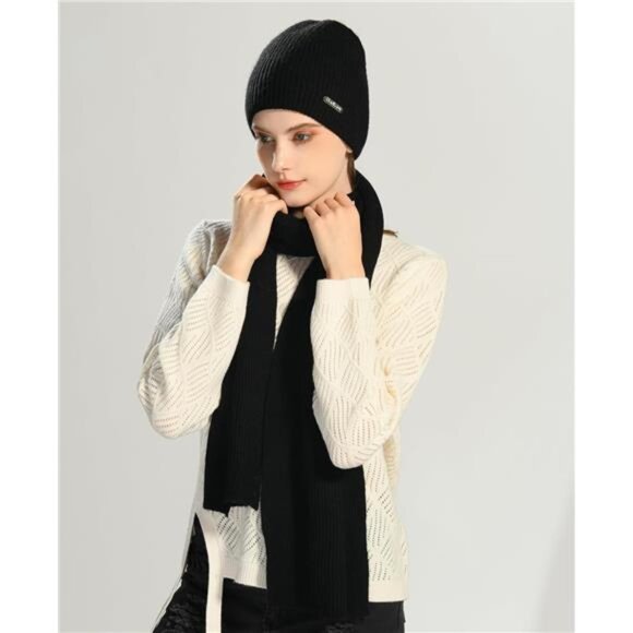 Unisex Cashmere Beanie Hat Scarf Set Winter Knit Long Scarf Neck Warmer main image 6